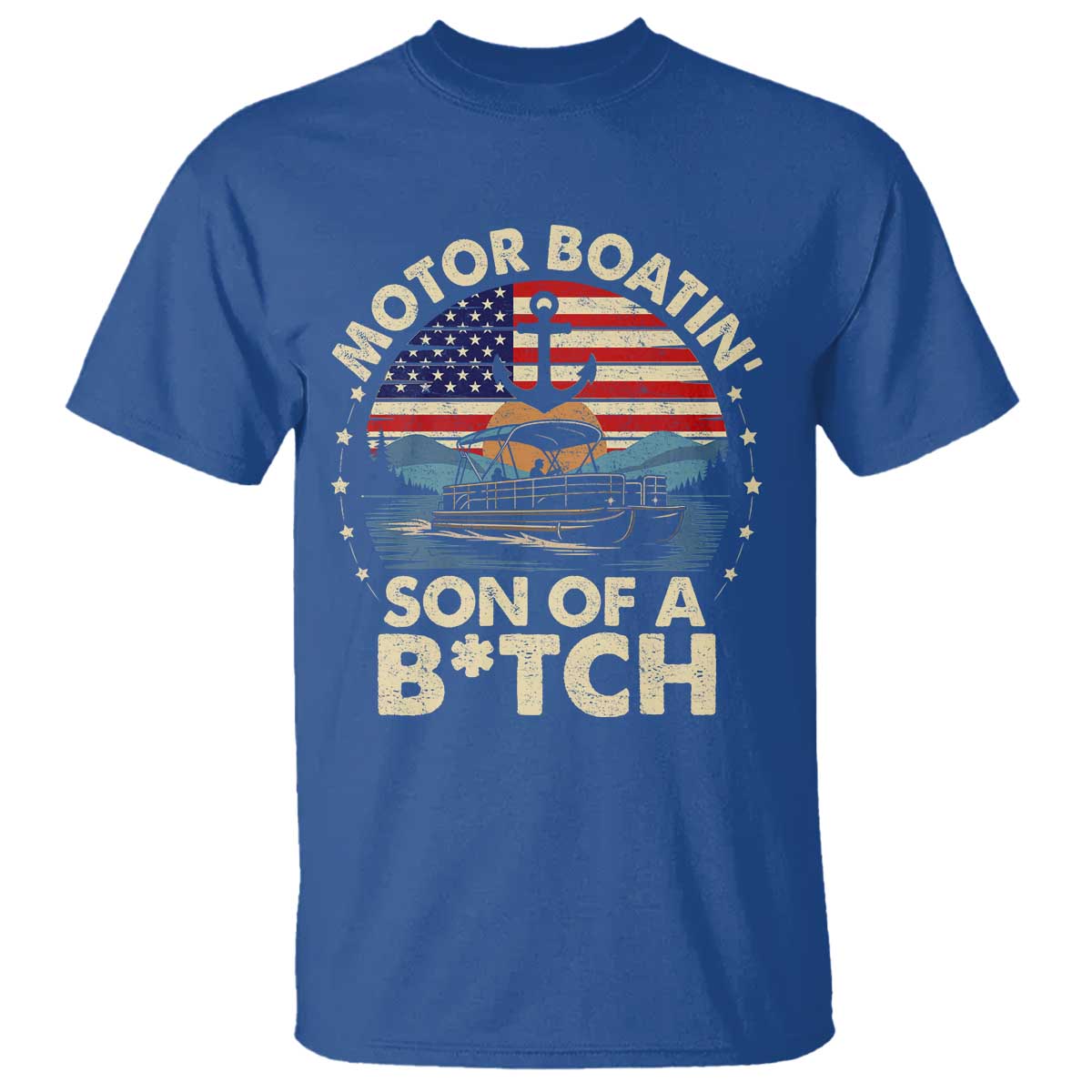 Funny Motor Boat Captain T Shirt Motor Boatin' Son Of A Bitch American Flag - Wonder Print Shop
