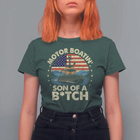 Funny Motor Boat Captain T Shirt For Women Motor Boatin' Son Of A Bitch American Flag - Wonder Print Shop