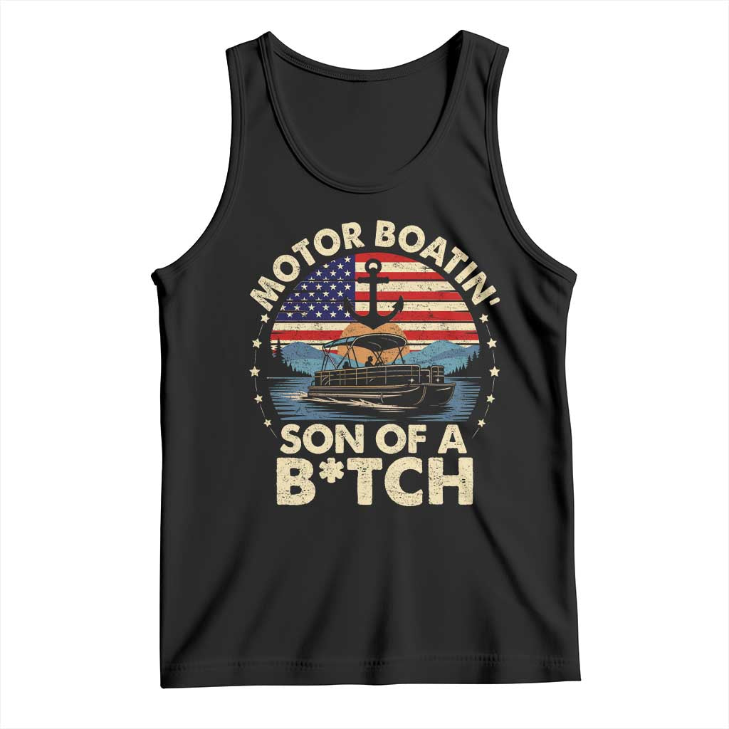Funny Motor Boat Captain Tank Top Motor Boatin' Son Of A Bitch American Flag - Wonder Print Shop