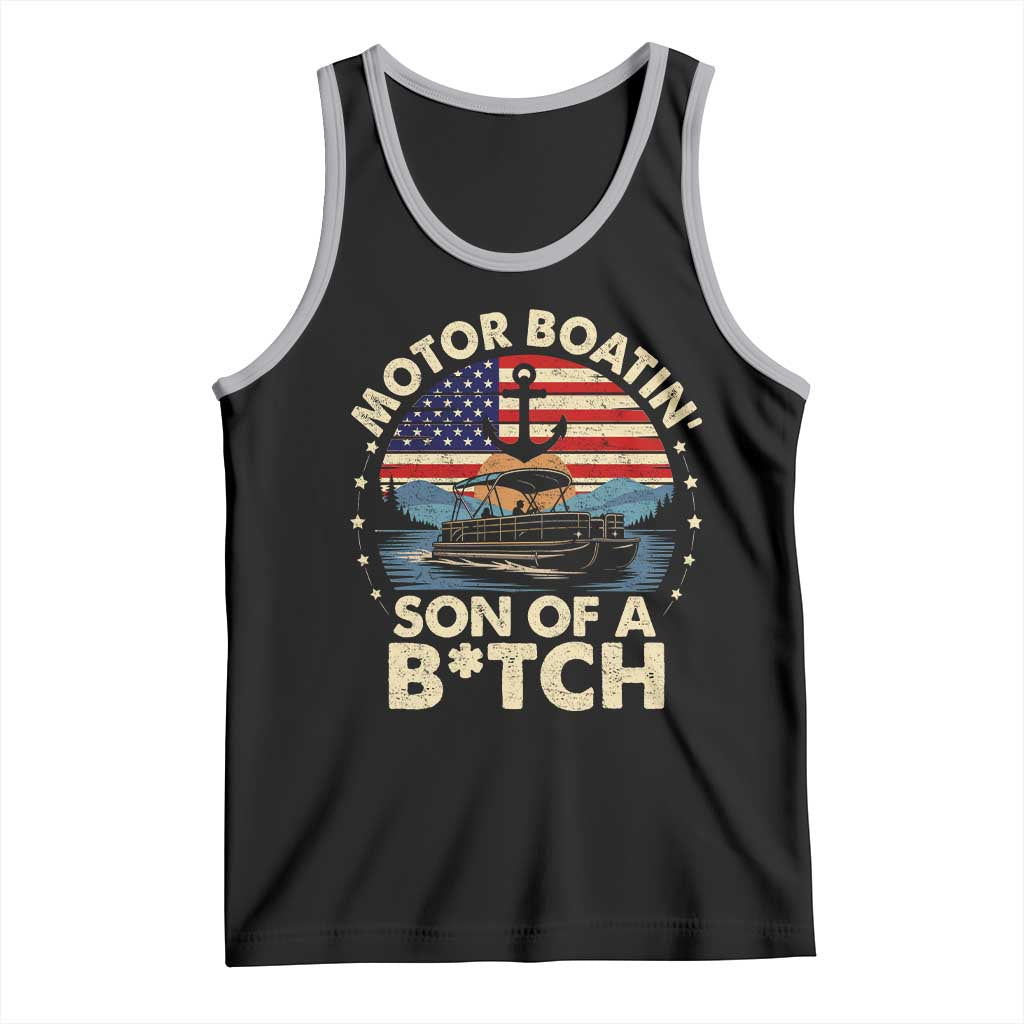 Funny Motor Boat Captain Tank Top Motor Boatin' Son Of A Bitch American Flag - Wonder Print Shop