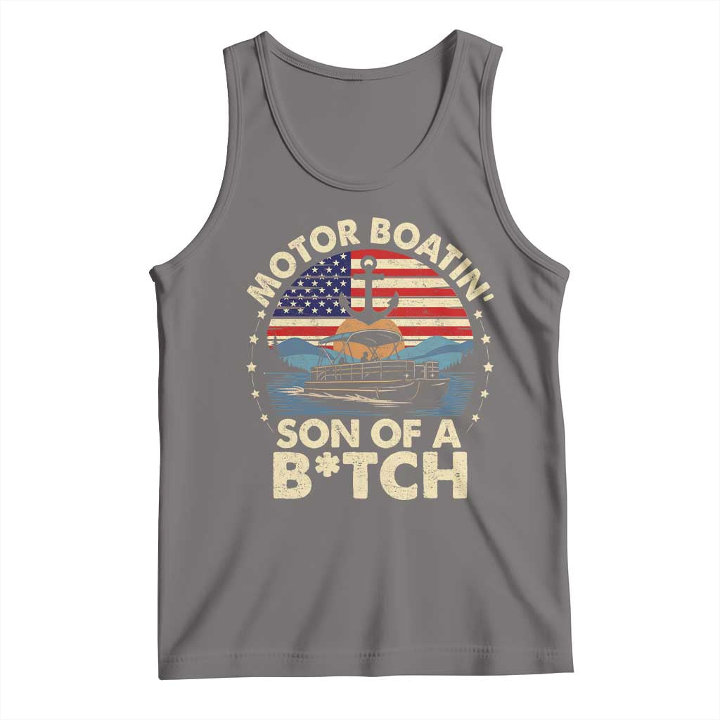Funny Motor Boat Captain Tank Top Motor Boatin' Son Of A Bitch American Flag - Wonder Print Shop