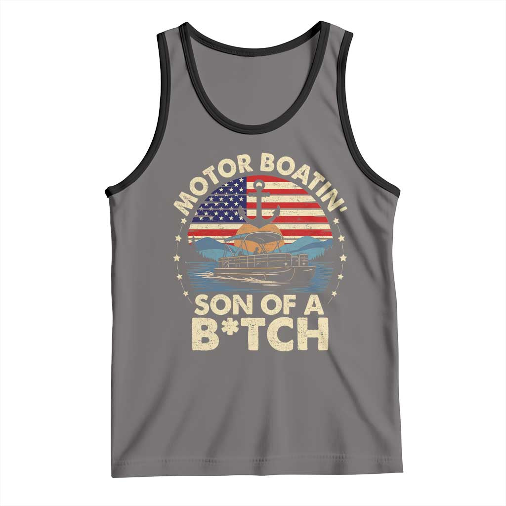 Funny Motor Boat Captain Tank Top Motor Boatin' Son Of A Bitch American Flag - Wonder Print Shop