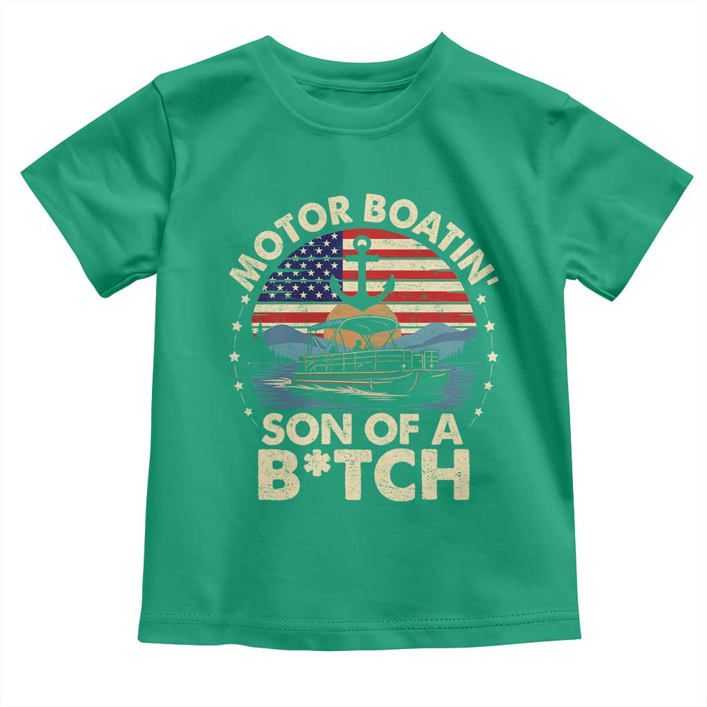 Funny Motor Boat Captain Toddler T Shirt Motor Boatin' Son Of A Bitch American Flag - Wonder Print Shop
