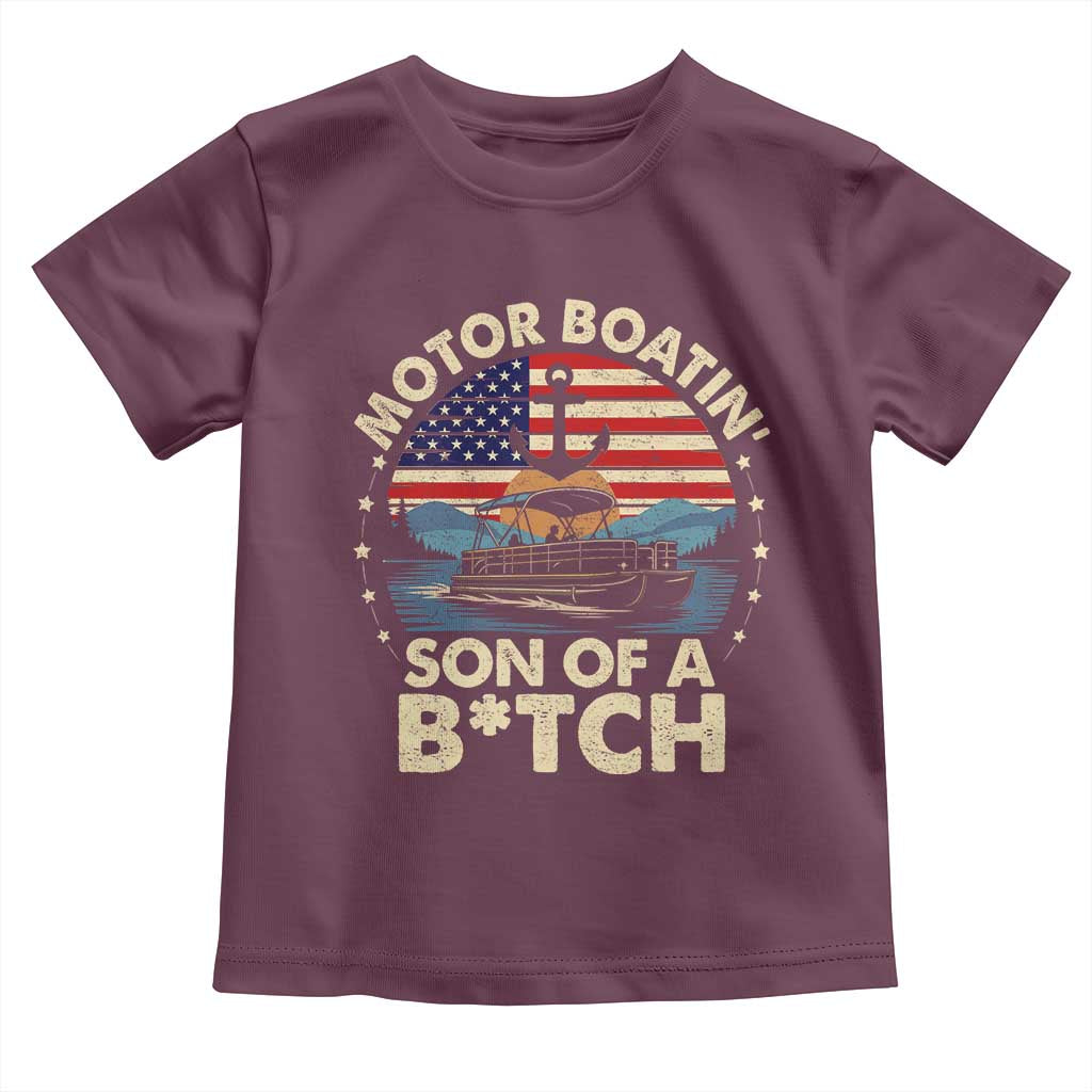 Funny Motor Boat Captain Toddler T Shirt Motor Boatin' Son Of A Bitch American Flag - Wonder Print Shop