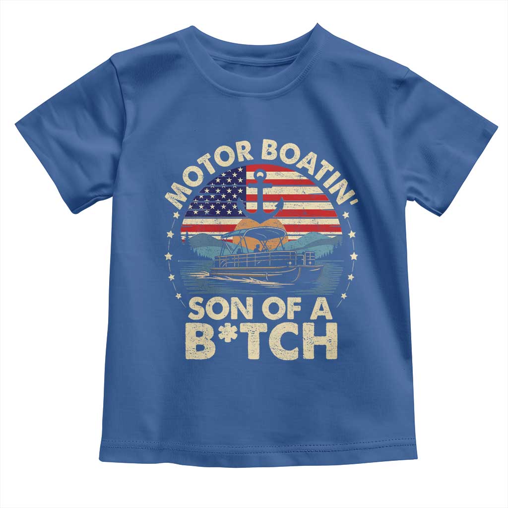 Funny Motor Boat Captain Toddler T Shirt Motor Boatin' Son Of A Bitch American Flag - Wonder Print Shop