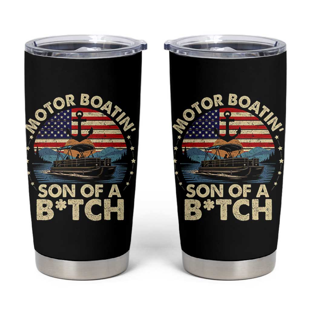 Funny Motor Boat Captain Tumbler Cup Motor Boatin' Son Of A Bitch American Flag - Wonder Print Shop