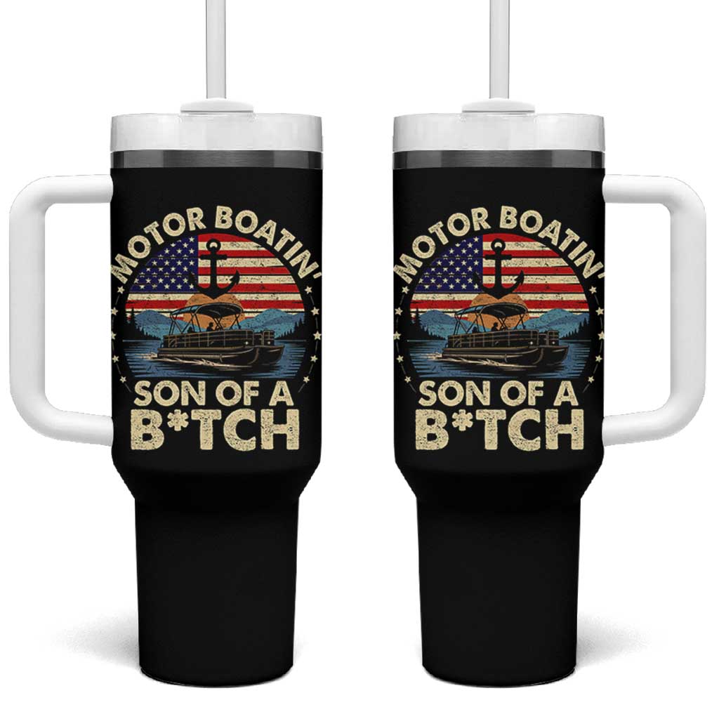 Funny Motor Boat Captain Tumbler With Handle Motor Boatin' Son Of A Bitch American Flag - Wonder Print Shop