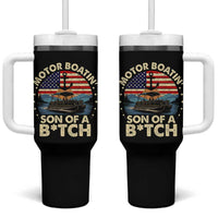 Funny Motor Boat Captain Tumbler With Handle Motor Boatin' Son Of A Bitch American Flag - Wonder Print Shop