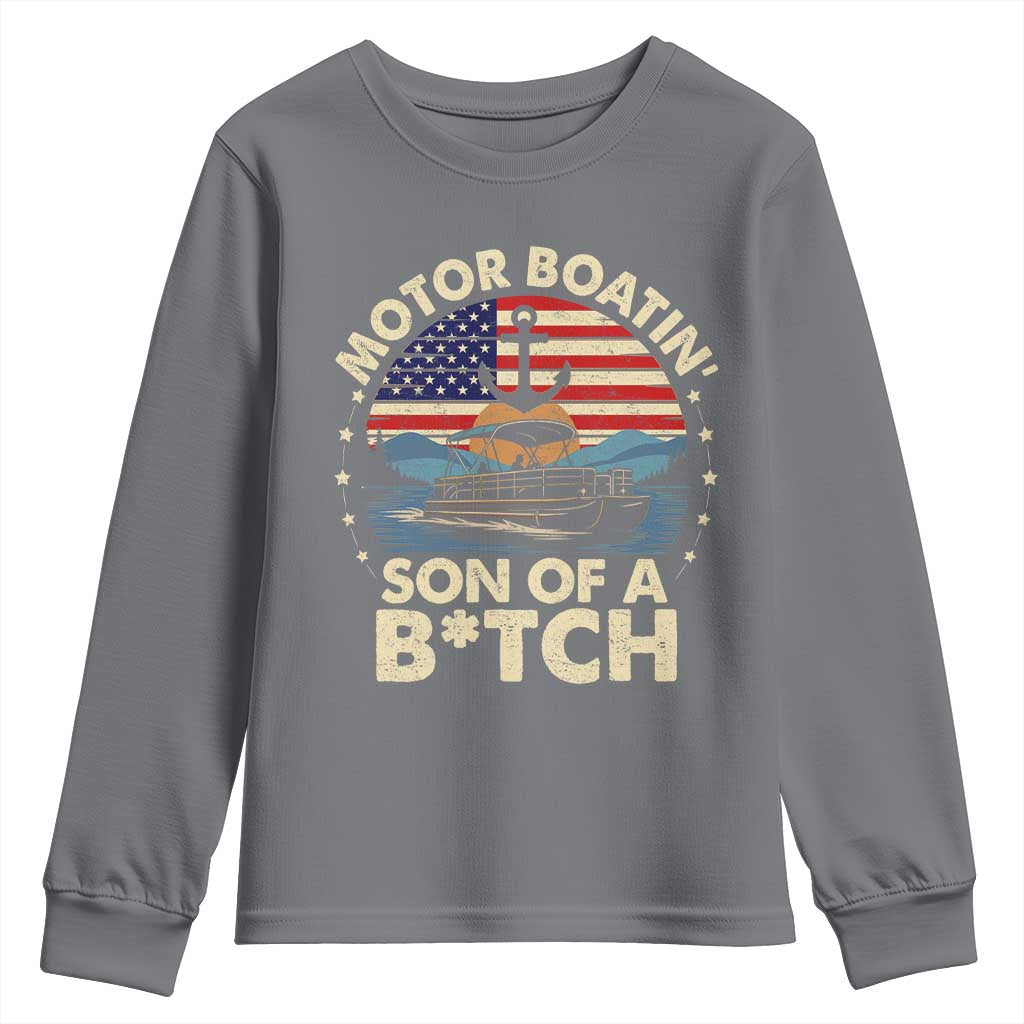 Funny Motor Boat Captain Youth Sweatshirt Motor Boatin' Son Of A Bitch American Flag - Wonder Print Shop