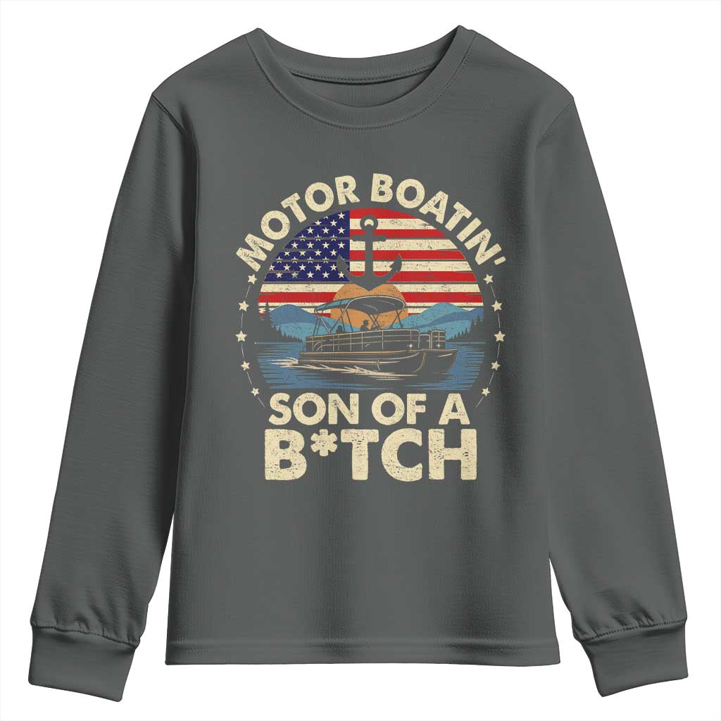 Funny Motor Boat Captain Youth Sweatshirt Motor Boatin' Son Of A Bitch American Flag - Wonder Print Shop