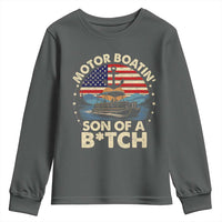 Funny Motor Boat Captain Youth Sweatshirt Motor Boatin' Son Of A Bitch American Flag - Wonder Print Shop