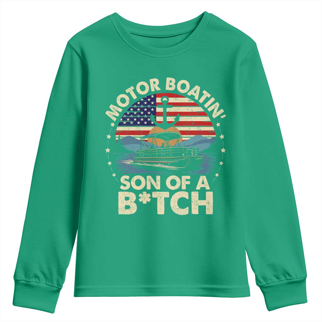 Funny Motor Boat Captain Youth Sweatshirt Motor Boatin' Son Of A Bitch American Flag - Wonder Print Shop
