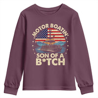 Funny Motor Boat Captain Youth Sweatshirt Motor Boatin' Son Of A Bitch American Flag - Wonder Print Shop