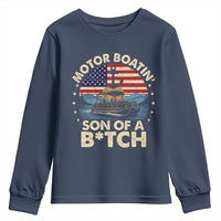 Funny Motor Boat Captain Youth Sweatshirt Motor Boatin' Son Of A Bitch American Flag - Wonder Print Shop