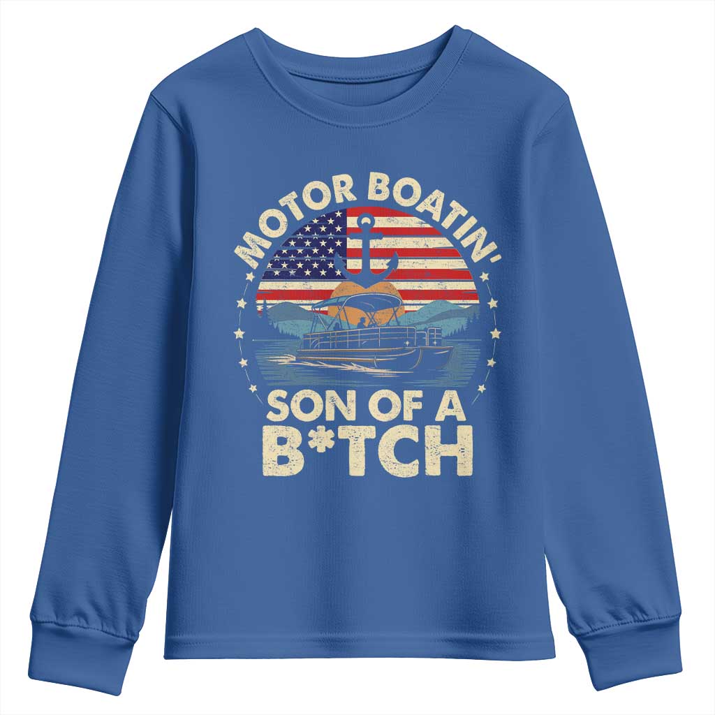 Funny Motor Boat Captain Youth Sweatshirt Motor Boatin' Son Of A Bitch American Flag - Wonder Print Shop