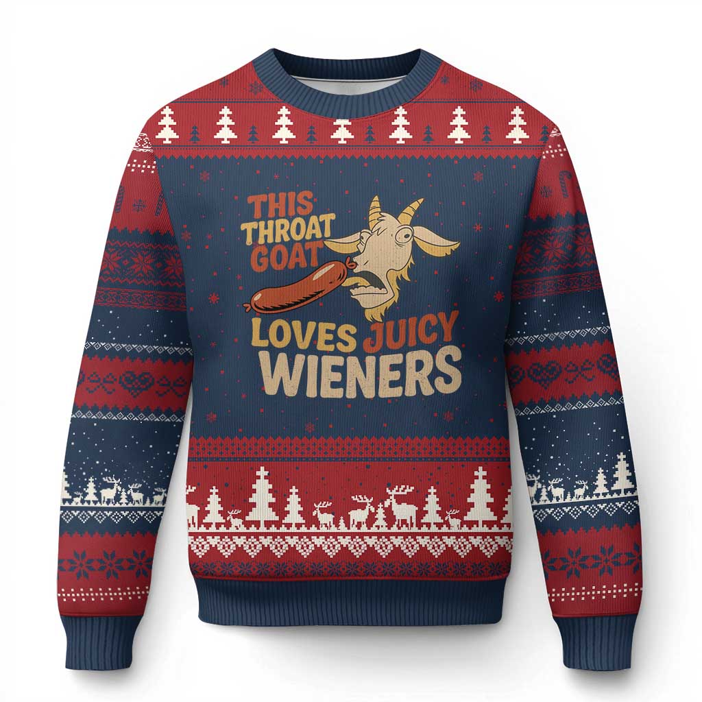 Funny This Throat Goat Loves Juicy Wieners Ugly Christmas Sweater Adult Jokes - Wonder Print Shop