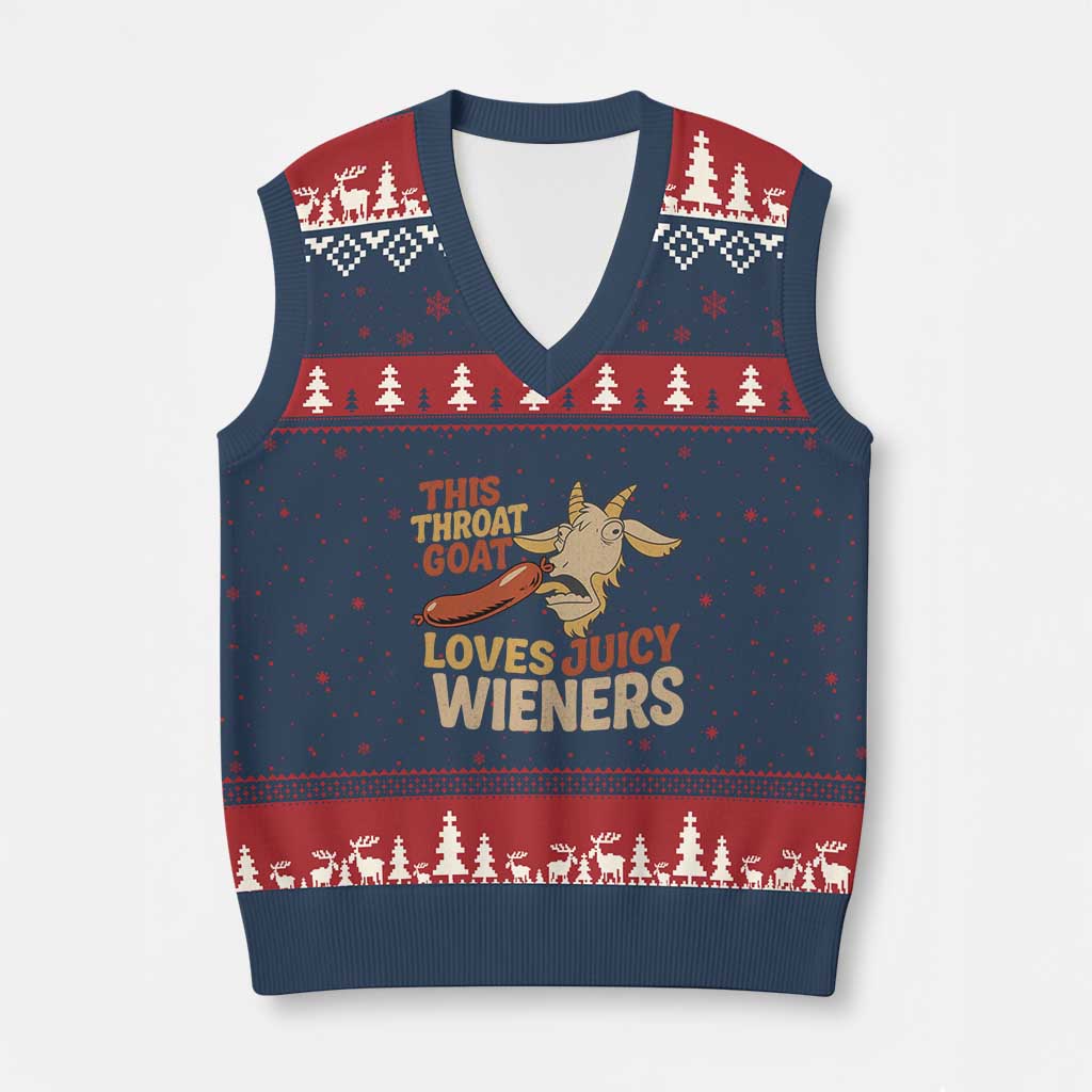 Funny This Throat Goat Loves Juicy Wieners V-Neck Knit Sweater Vest Adult Jokes - Wonder Print Shop