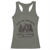 Funny Raccoon Outdoor Mountain Hiker Racerback Tank Top Out Of Breath Hiking Society Be There In A Minute - Wonder Print Shop