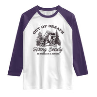 Funny Raccoon Outdoor Mountain Hiker Raglan Shirt Out Of Breath Hiking Society Be There In A Minute - Wonder Print Shop