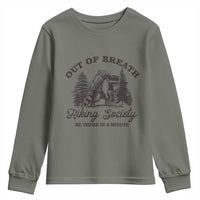 Funny Raccoon Outdoor Mountain Hiker Youth Sweatshirt Out Of Breath Hiking Society Be There In A Minute - Wonder Print Shop