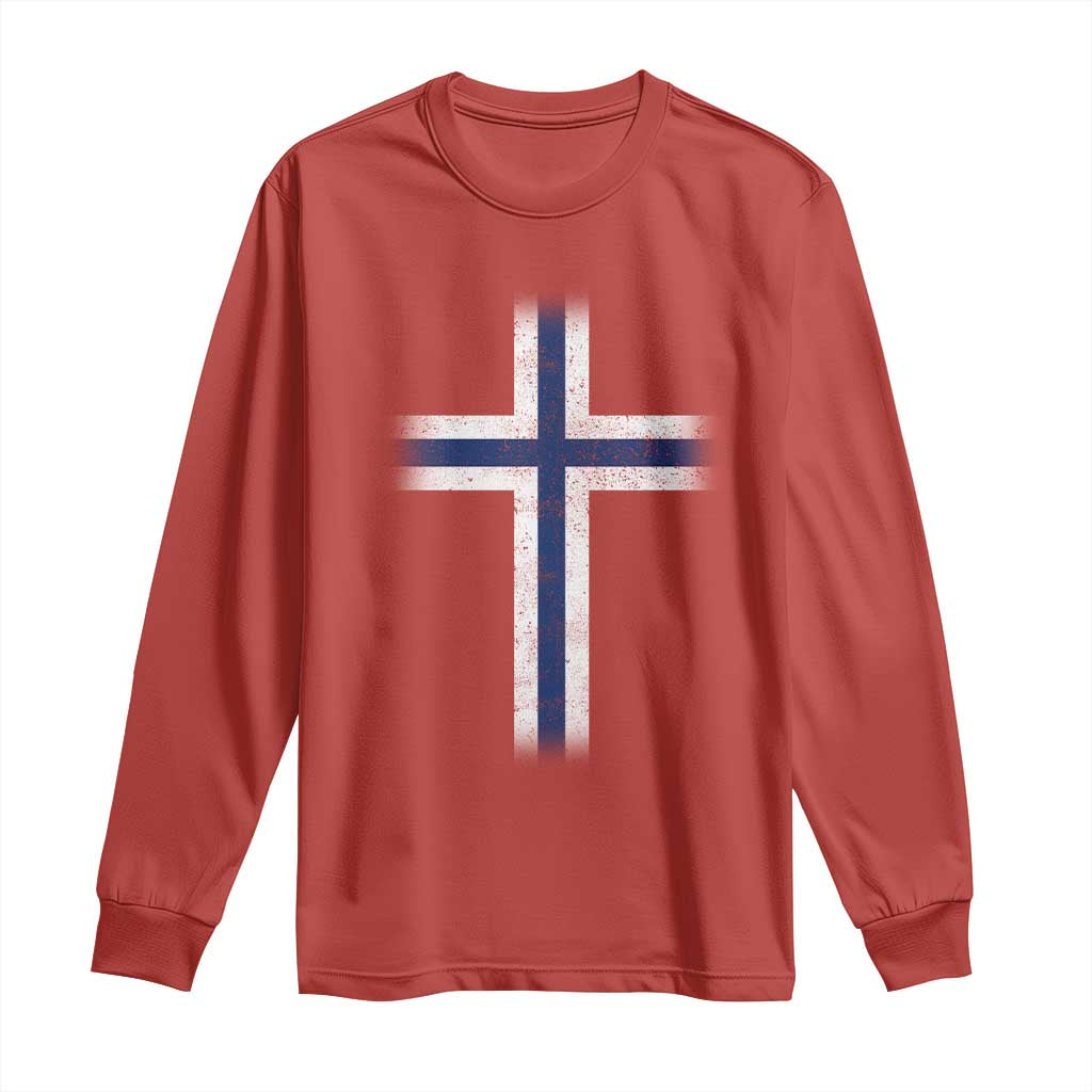 Norway Flag Distressed Nordic Symbol Norwegian Fans Long Sleeve Shirt