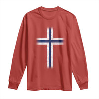 Norway Flag Distressed Nordic Symbol Norwegian Fans Long Sleeve Shirt
