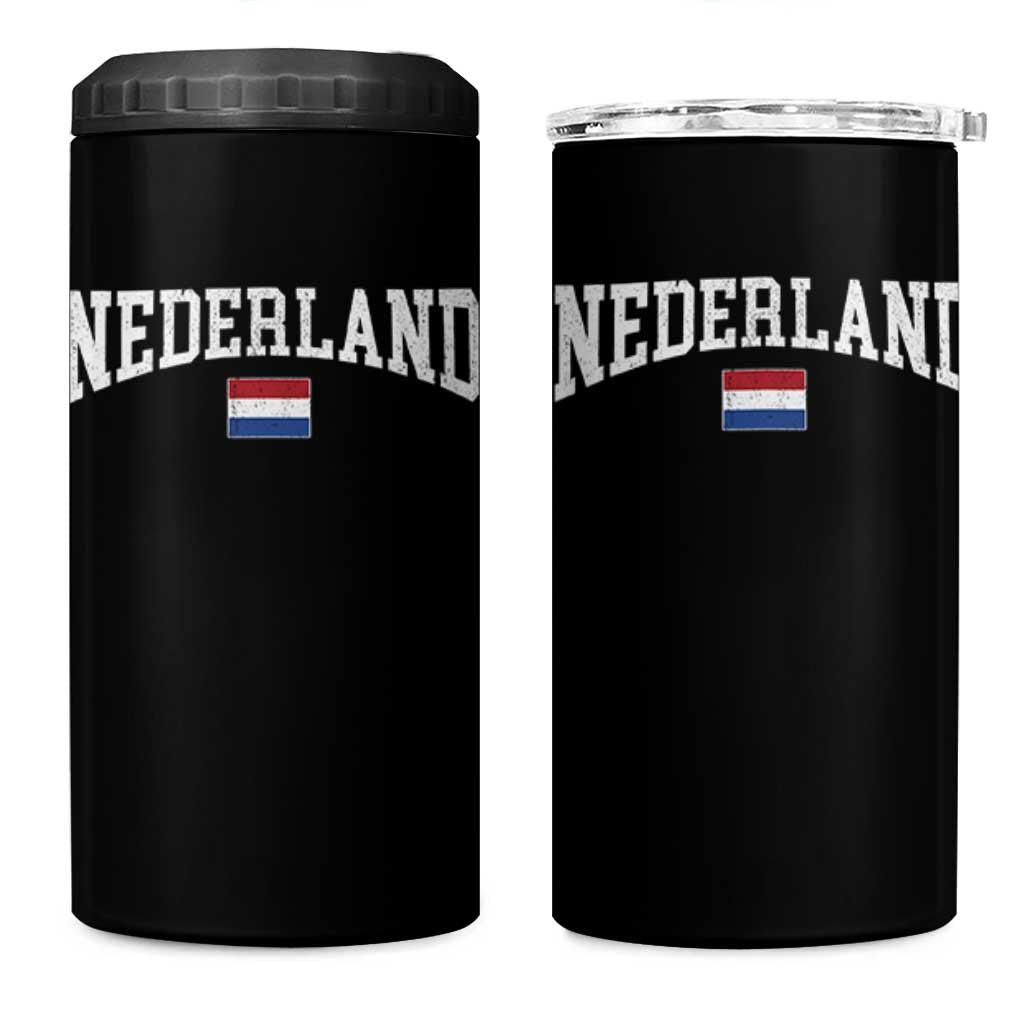 Nederland Sports Throwback Design 4 in 1 Can Cooler Tumbler Vintage Dutch Holland Flag Soccer Jersey Style