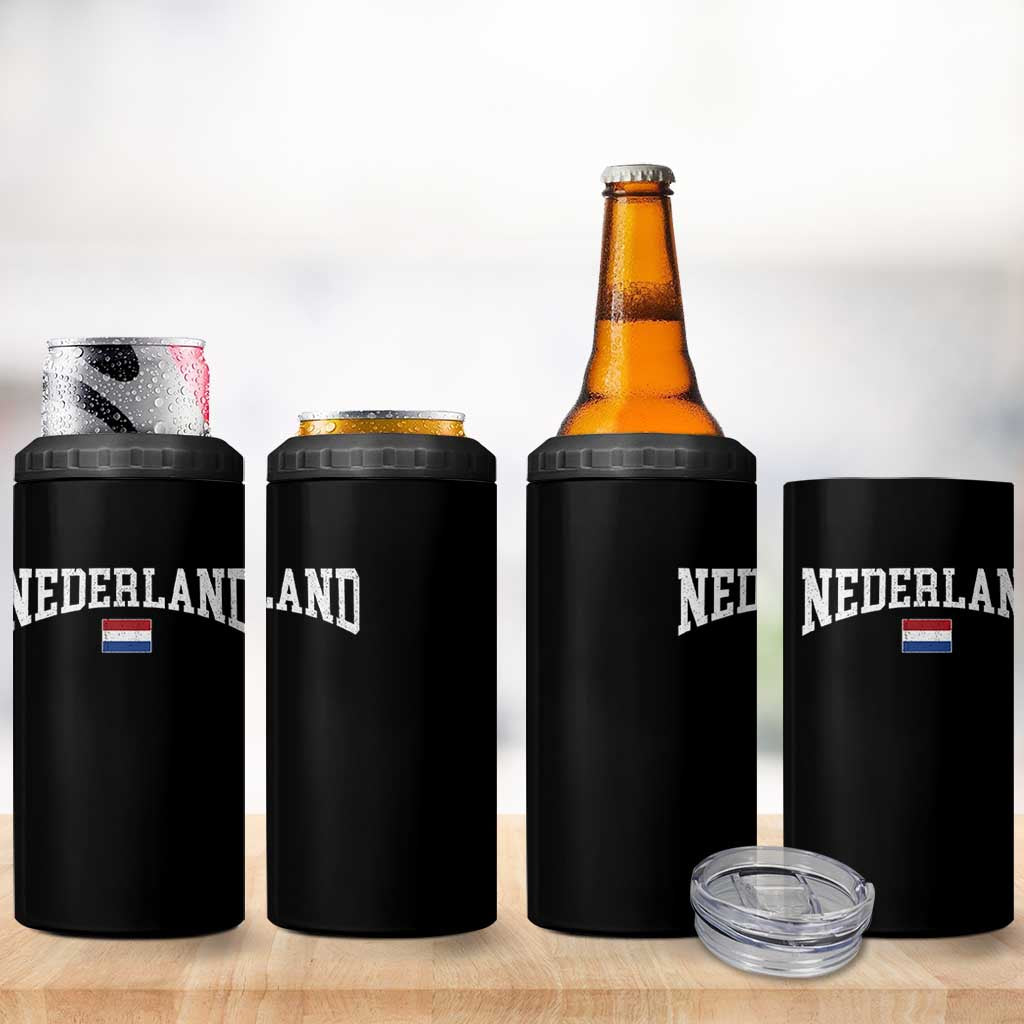 Nederland Sports Throwback Design 4 in 1 Can Cooler Tumbler Vintage Dutch Holland Flag Soccer Jersey Style