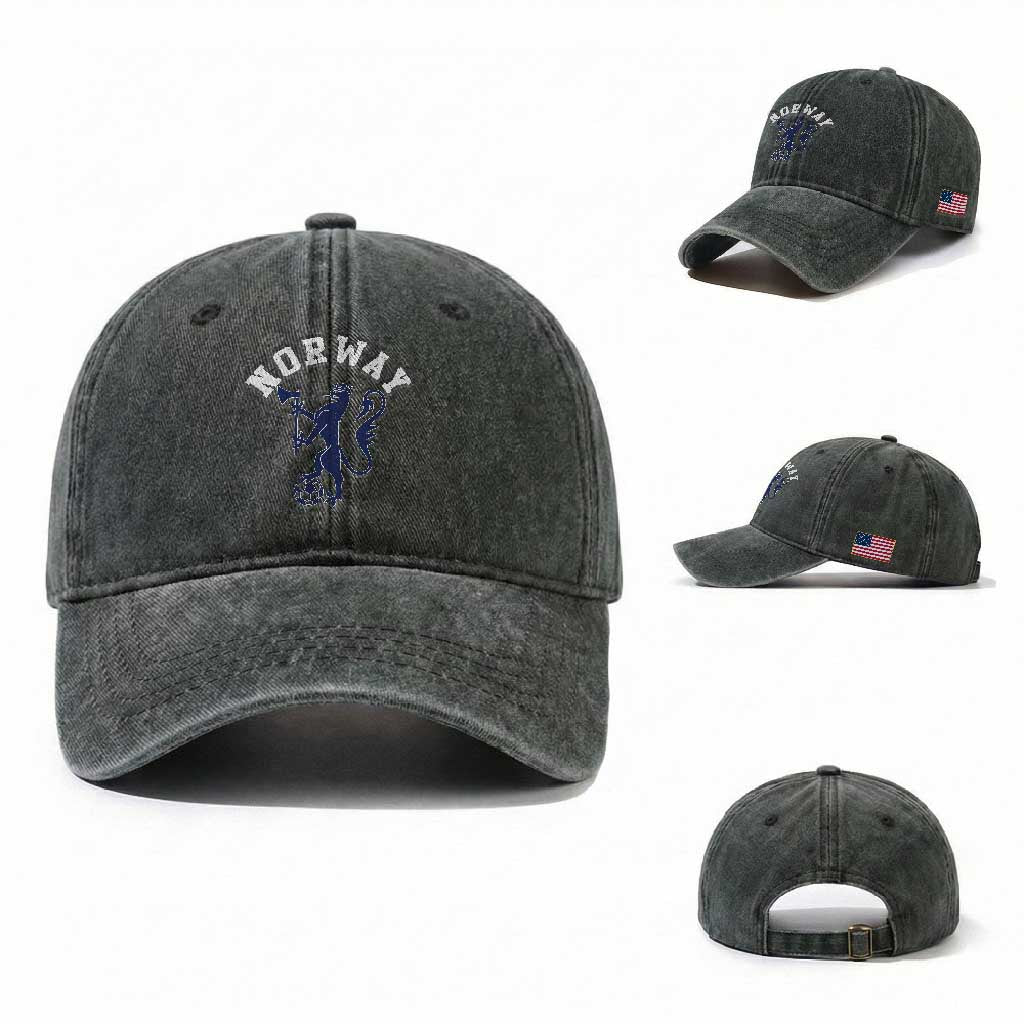 Norway Norwegian Lion Athletic Sports Jersey Style Washed Cotton Baseball Cap