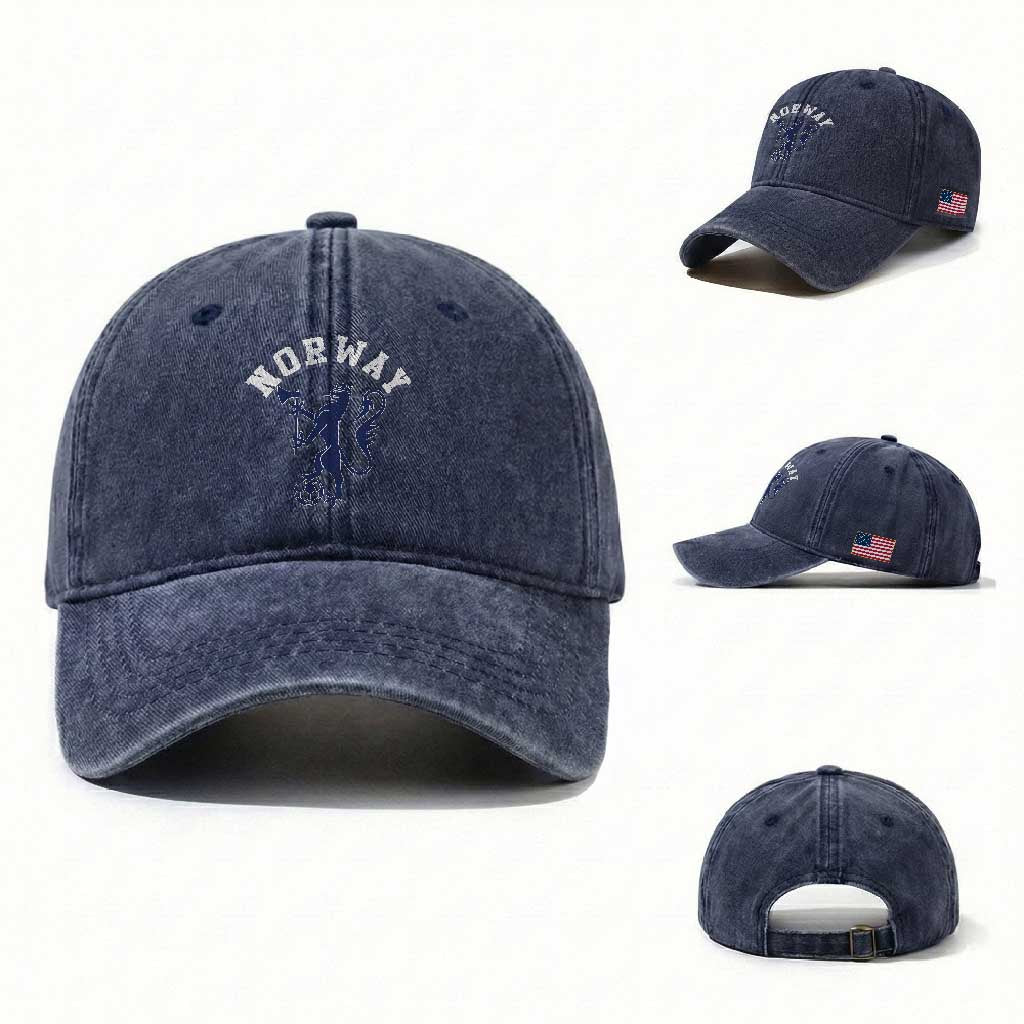 Norway Norwegian Lion Athletic Sports Jersey Style Washed Cotton Baseball Cap