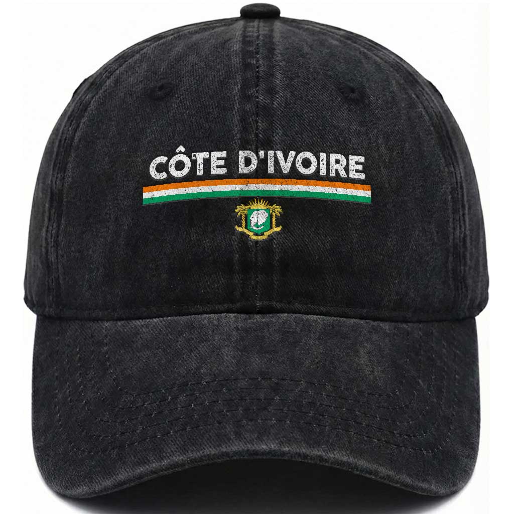 Côte D'ivoire Elephant Sporty Ivory Coast Flag Washed Cotton Baseball Cap