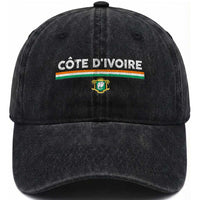 Côte D'ivoire Elephant Sporty Ivory Coast Flag Washed Cotton Baseball Cap