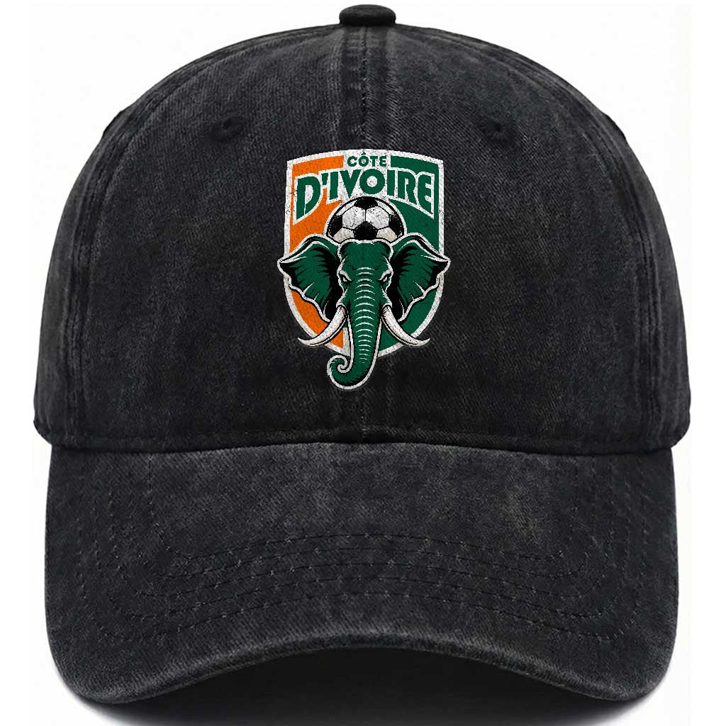 Côte D'ivoire Classic Ivory Coast Elephant Football Washed Cotton Baseball Cap Ivorians Pride