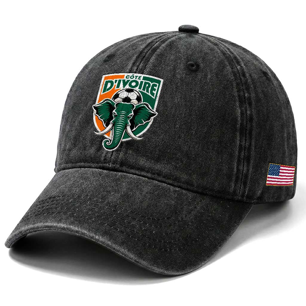 Côte D'ivoire Classic Ivory Coast Elephant Football Washed Cotton Baseball Cap Ivorians Pride