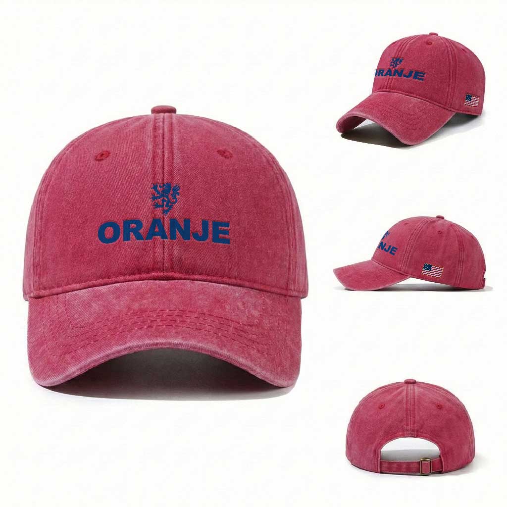 Oranje Holland Emblem Lion Nederland Dutch Heritage Washed Cotton Baseball Cap