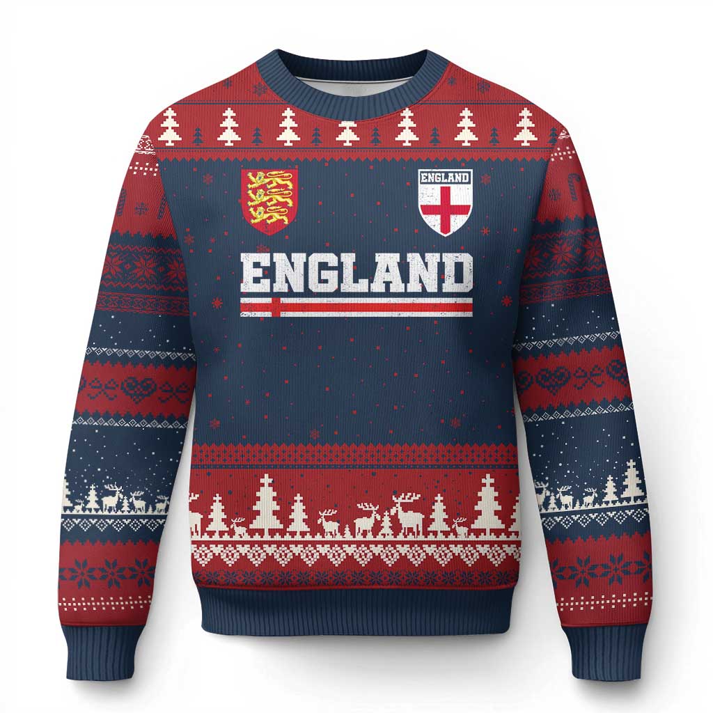 England Three Lions Symbol Red Cross Athletic Jersey Style Ugly Christmas Sweater