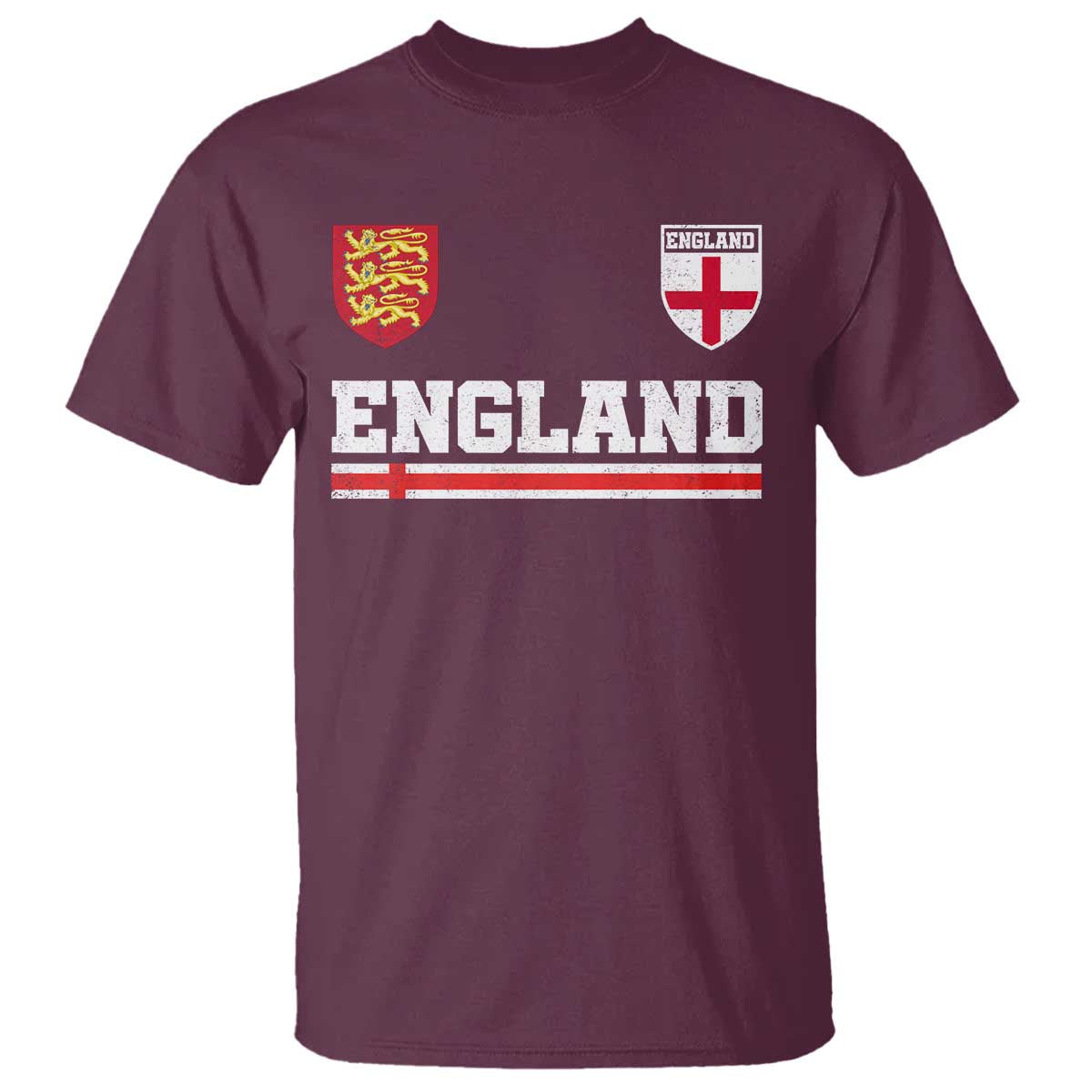 England Three Lions Symbol Red Cross Athletic Jersey Style T Shirt
