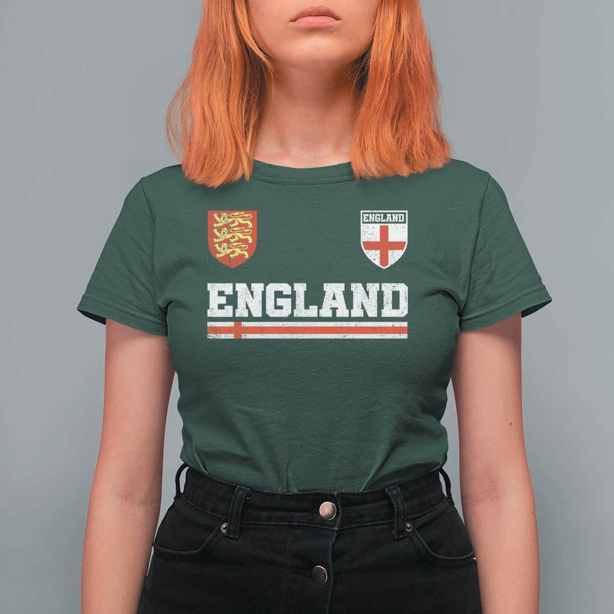 England Three Lions Symbol Red Cross Athletic Jersey Style T Shirt For Women