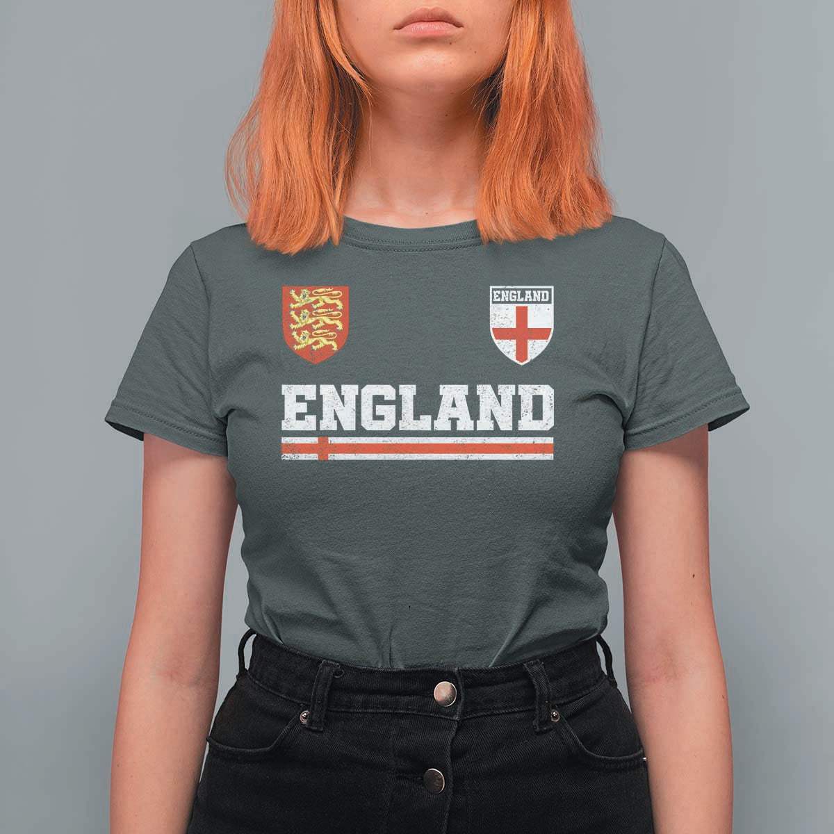 England Three Lions Symbol Red Cross Athletic Jersey Style T Shirt For Women