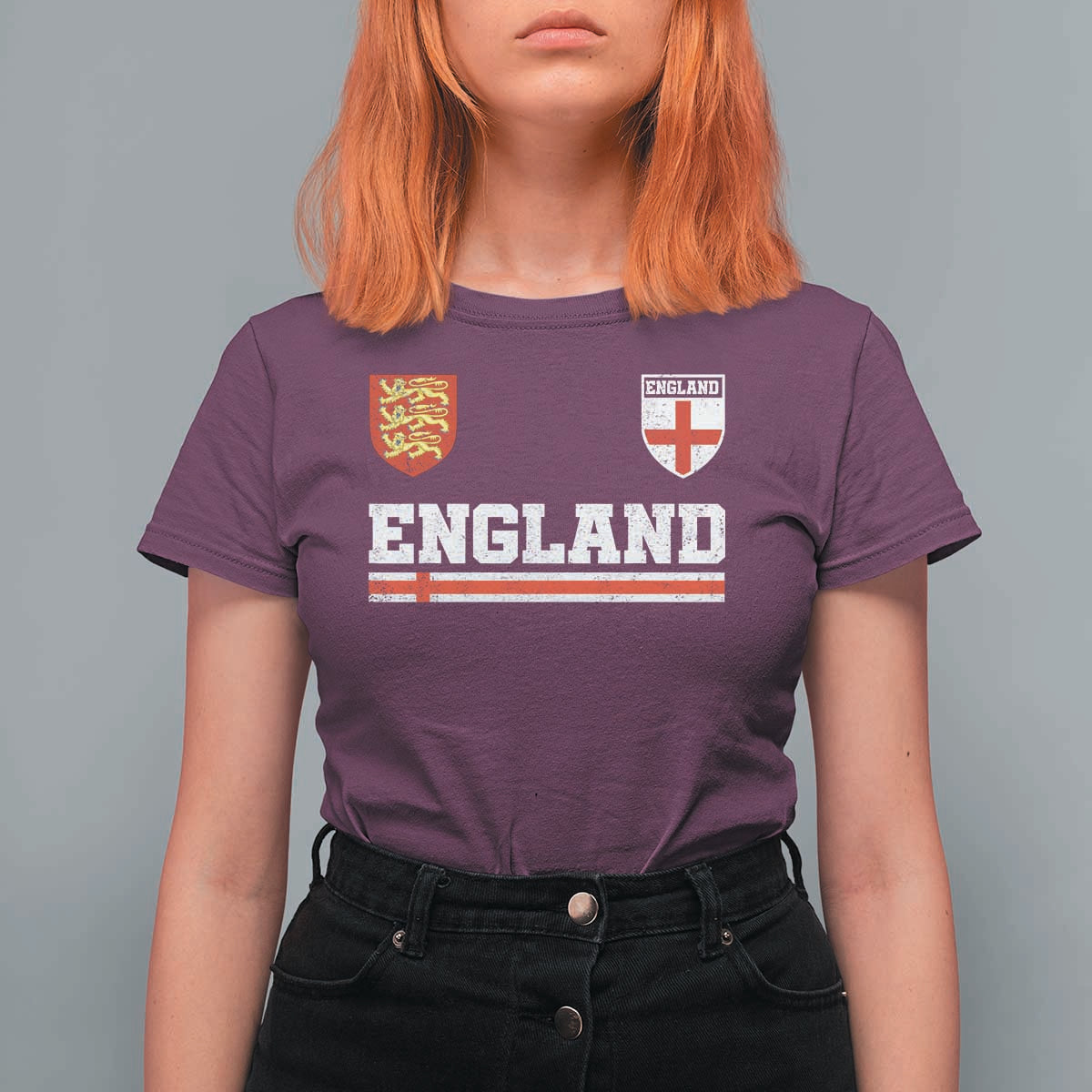 England Three Lions Symbol Red Cross Athletic Jersey Style T Shirt For Women