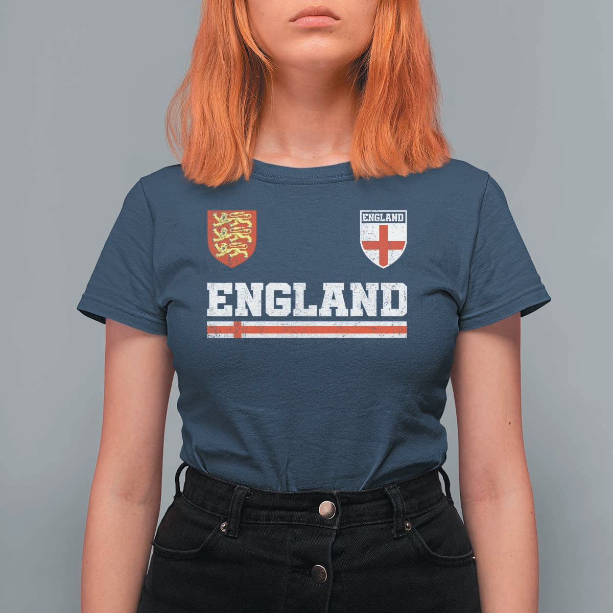England Three Lions Symbol Red Cross Athletic Jersey Style T Shirt For Women