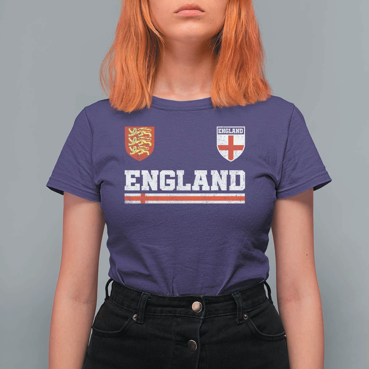 England Three Lions Symbol Red Cross Athletic Jersey Style T Shirt For Women