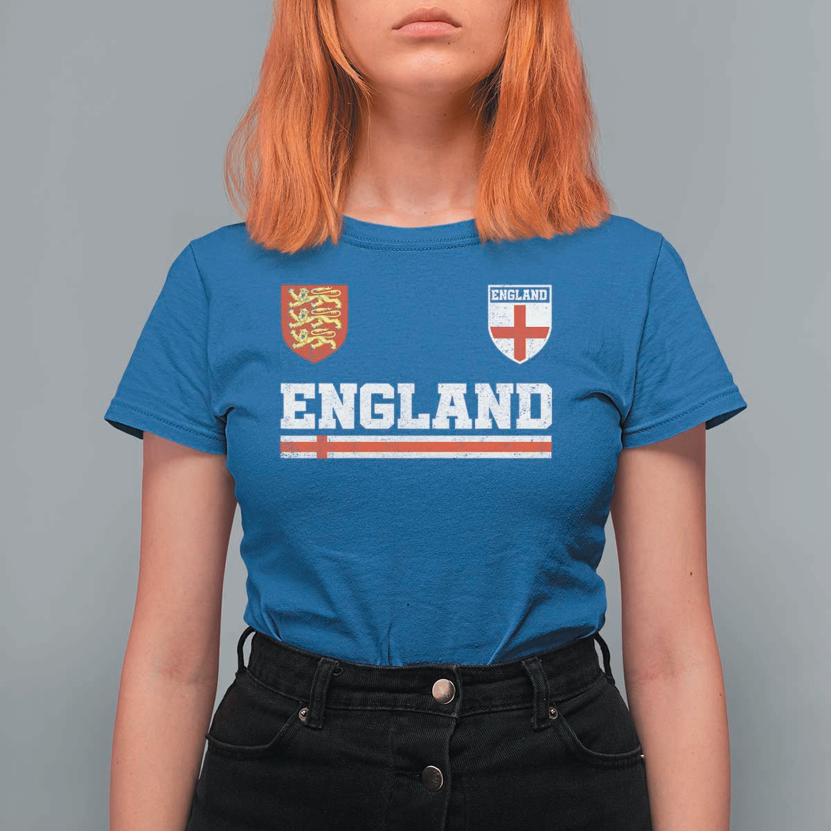 England Three Lions Symbol Red Cross Athletic Jersey Style T Shirt For Women