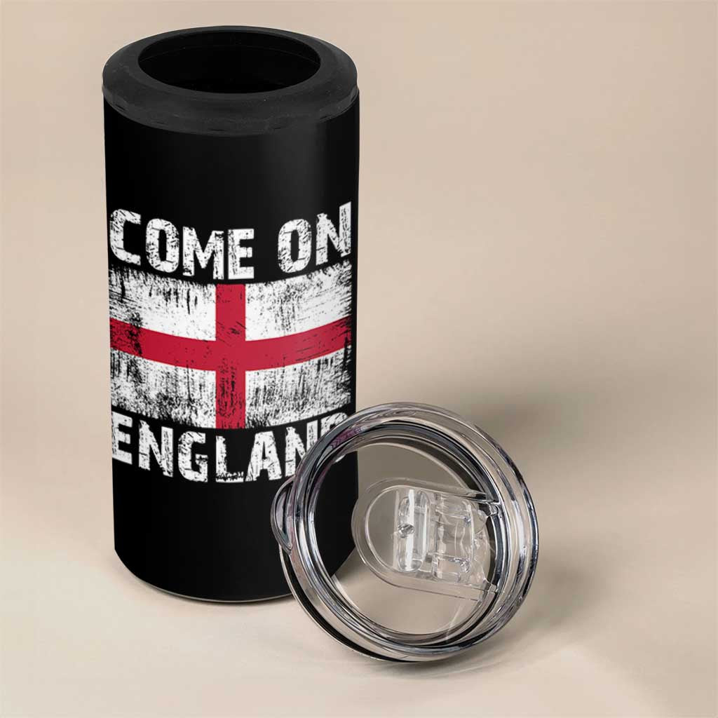 Come On England 4 in 1 Can Cooler Tumbler Vintage St George Cross Flag Football Fan