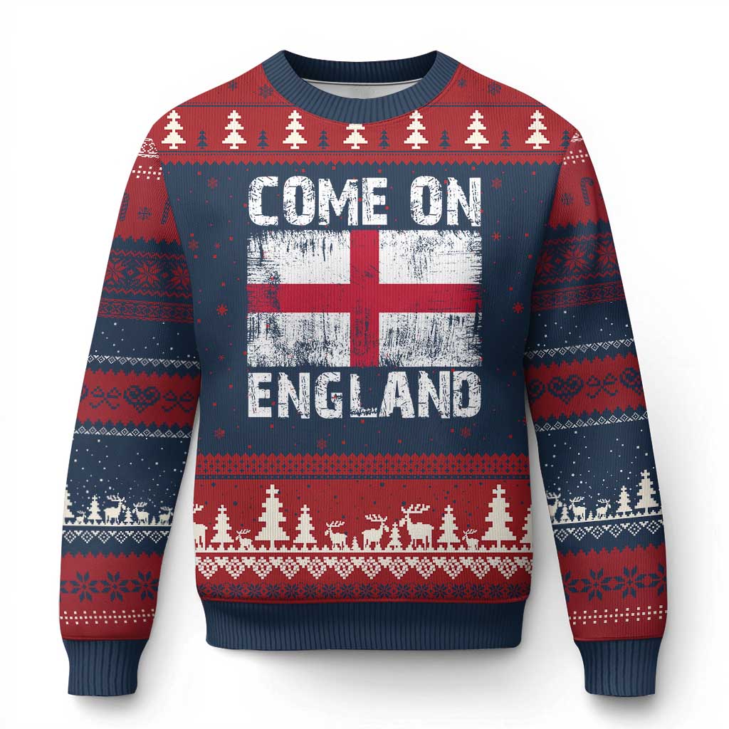 Come On England Ugly Christmas Sweater Vintage St George Cross Flag Football Fan