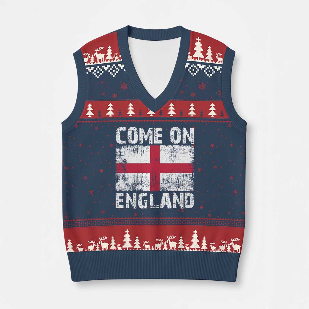 Come On England V-Neck Knit Sweater Vest Vintage St George Cross Flag Football Fan