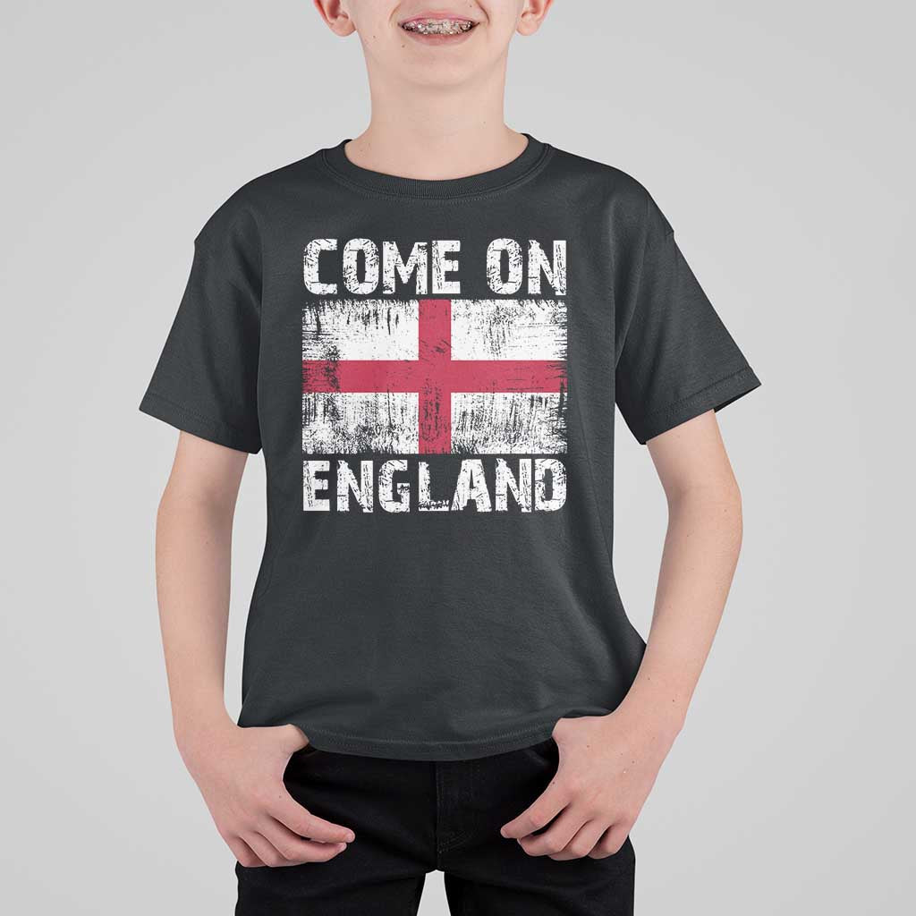 Come On England T Shirt For Kid Vintage St George Cross Flag Football Fan