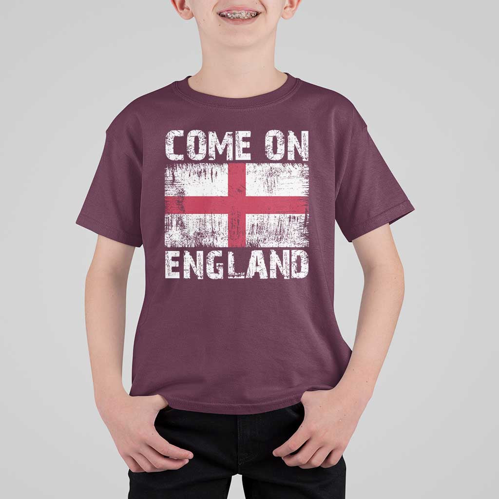 Come On England T Shirt For Kid Vintage St George Cross Flag Football Fan
