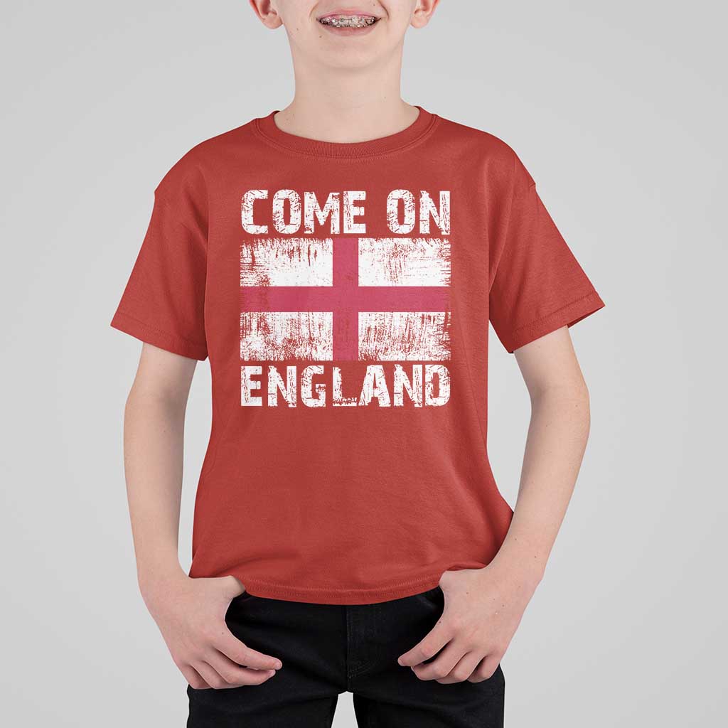 Come On England T Shirt For Kid Vintage St George Cross Flag Football Fan