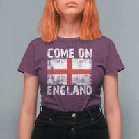 Come On England T Shirt For Women Vintage St George Cross Flag Football Fan